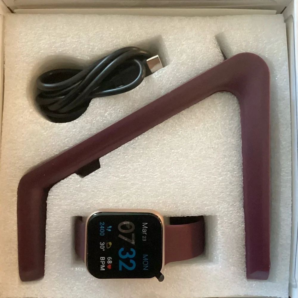 Air 3 Burgundy Silicone Strap Smartwatch with 3 in 1 Wireless Charging Station